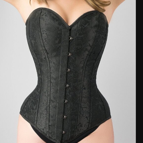 LONG BLACK BROCADE CORSET - Picture 1 of 6